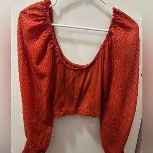 red long sleeve scoop neck cropped